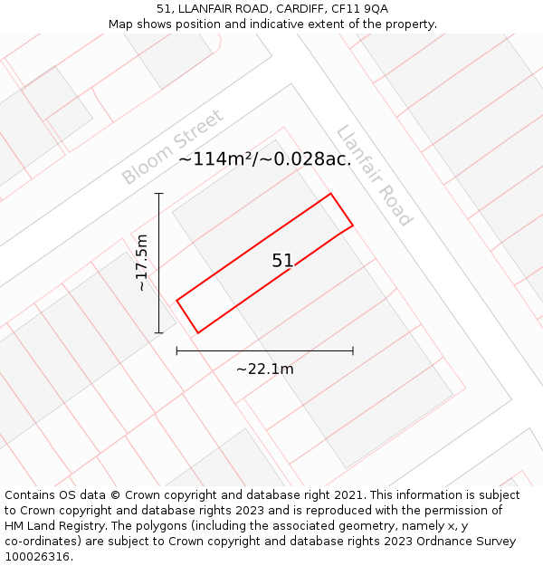 51, LLANFAIR ROAD, CARDIFF, CF11 9QA: Plot and title map
