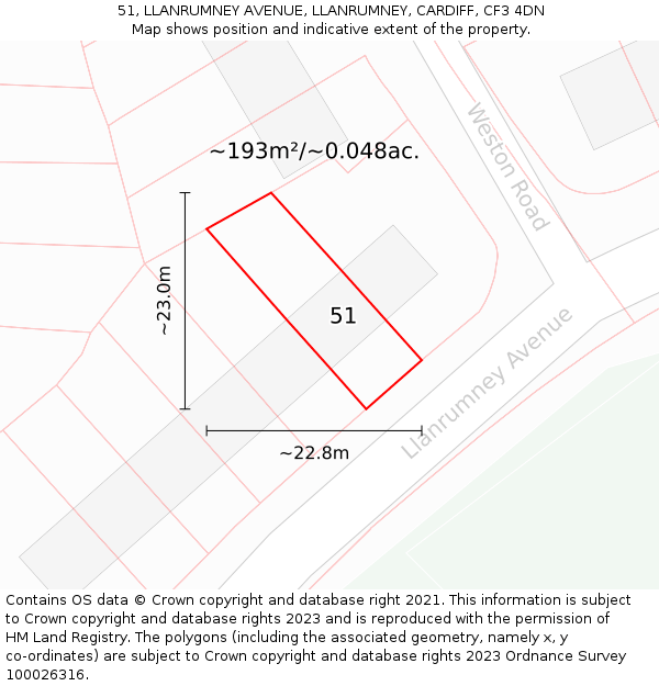 51, LLANRUMNEY AVENUE, LLANRUMNEY, CARDIFF, CF3 4DN: Plot and title map