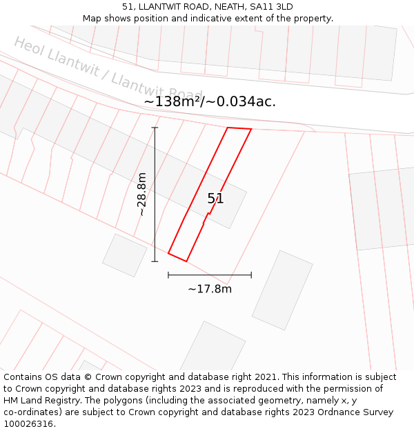 51, LLANTWIT ROAD, NEATH, SA11 3LD: Plot and title map