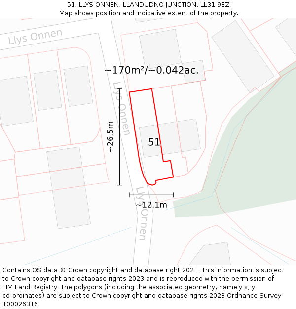 51, LLYS ONNEN, LLANDUDNO JUNCTION, LL31 9EZ: Plot and title map