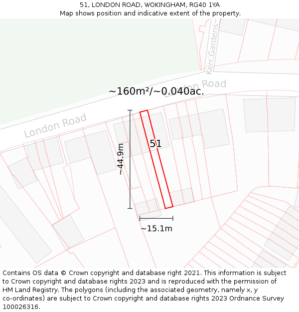 51, LONDON ROAD, WOKINGHAM, RG40 1YA: Plot and title map