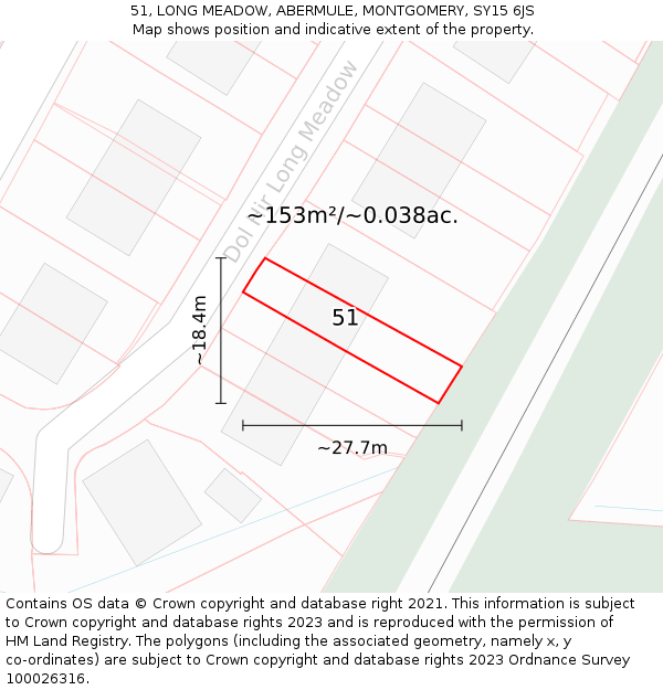 51, LONG MEADOW, ABERMULE, MONTGOMERY, SY15 6JS: Plot and title map