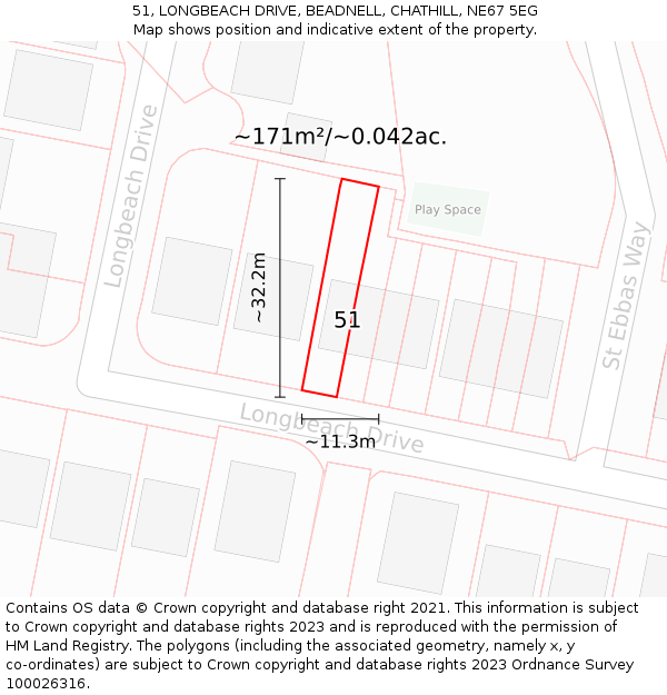 51, LONGBEACH DRIVE, BEADNELL, CHATHILL, NE67 5EG: Plot and title map
