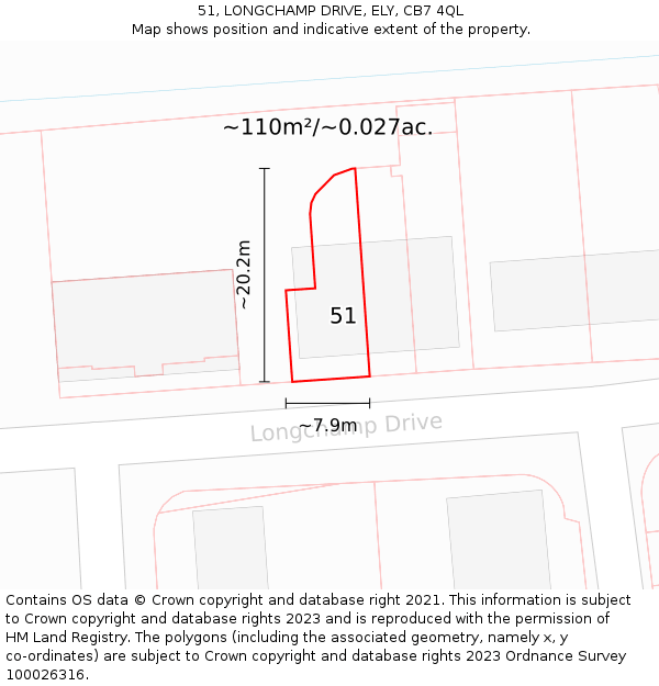 51, LONGCHAMP DRIVE, ELY, CB7 4QL: Plot and title map