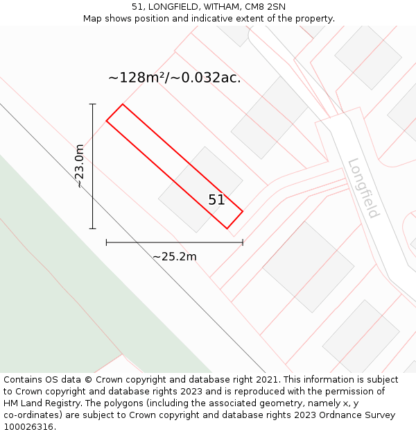 51, LONGFIELD, WITHAM, CM8 2SN: Plot and title map