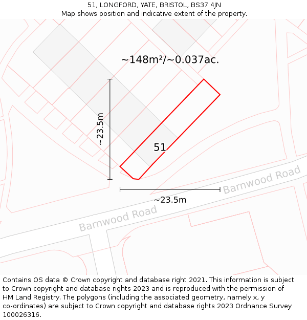 51, LONGFORD, YATE, BRISTOL, BS37 4JN: Plot and title map