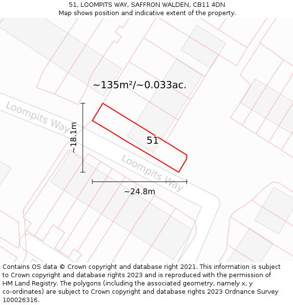 51, LOOMPITS WAY, SAFFRON WALDEN, CB11 4DN: Plot and title map