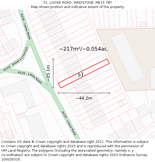 51, LOOSE ROAD, MAIDSTONE, ME15 7BY: Plot and title map