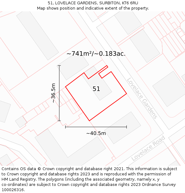 51, LOVELACE GARDENS, SURBITON, KT6 6RU: Plot and title map