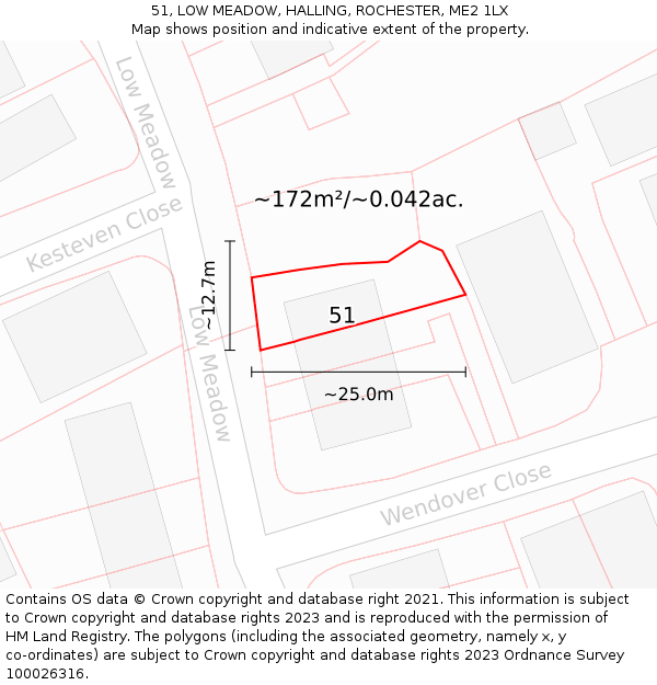 51, LOW MEADOW, HALLING, ROCHESTER, ME2 1LX: Plot and title map