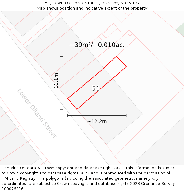 51, LOWER OLLAND STREET, BUNGAY, NR35 1BY: Plot and title map