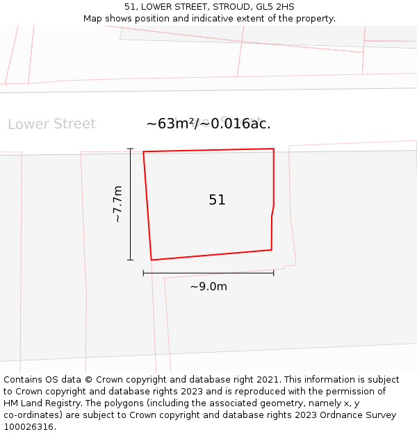 51, LOWER STREET, STROUD, GL5 2HS: Plot and title map