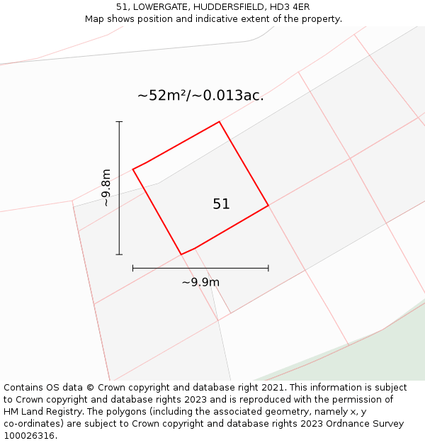 51, LOWERGATE, HUDDERSFIELD, HD3 4ER: Plot and title map