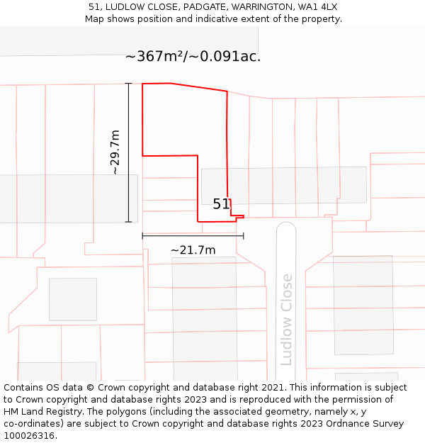 51, LUDLOW CLOSE, PADGATE, WARRINGTON, WA1 4LX: Plot and title map