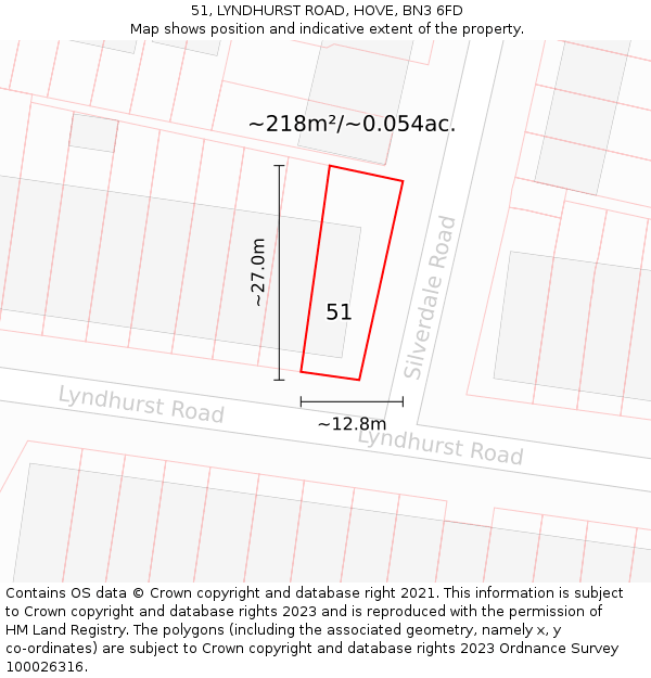 51, LYNDHURST ROAD, HOVE, BN3 6FD: Plot and title map