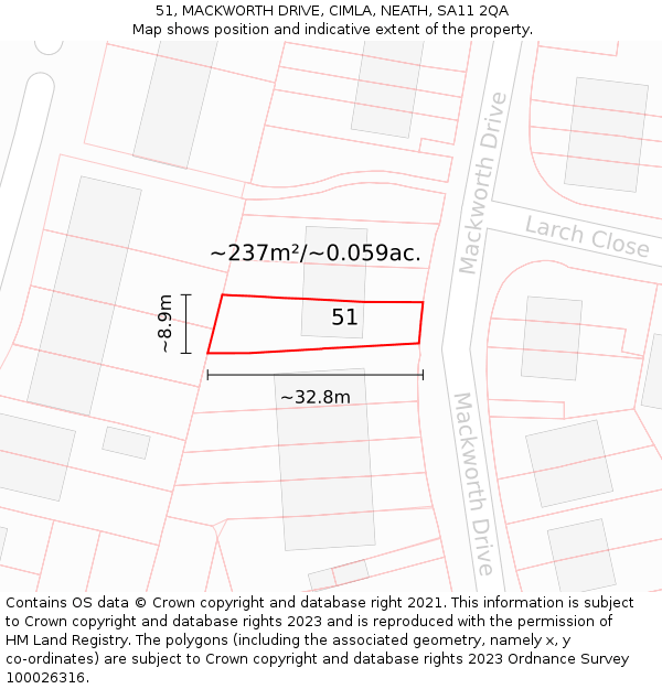 51, MACKWORTH DRIVE, CIMLA, NEATH, SA11 2QA: Plot and title map