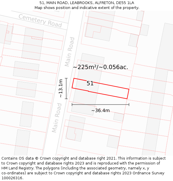 51, MAIN ROAD, LEABROOKS, ALFRETON, DE55 1LA: Plot and title map