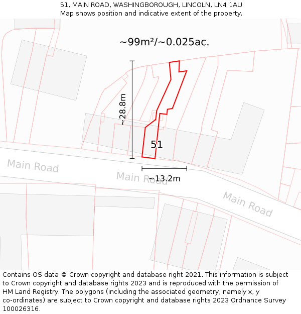 51, MAIN ROAD, WASHINGBOROUGH, LINCOLN, LN4 1AU: Plot and title map