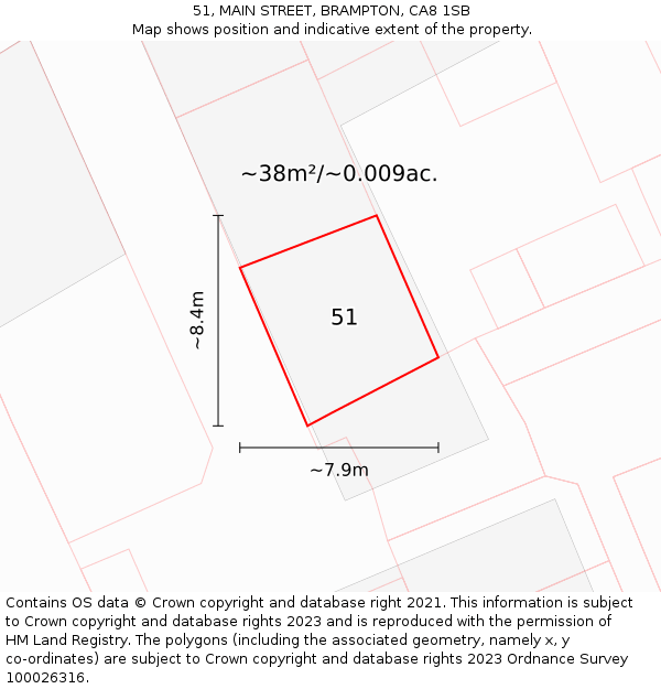 51, MAIN STREET, BRAMPTON, CA8 1SB: Plot and title map