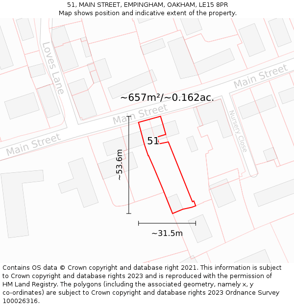 51, MAIN STREET, EMPINGHAM, OAKHAM, LE15 8PR: Plot and title map