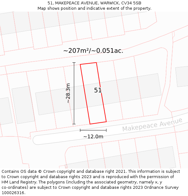 51, MAKEPEACE AVENUE, WARWICK, CV34 5SB: Plot and title map
