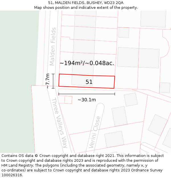 51, MALDEN FIELDS, BUSHEY, WD23 2QA: Plot and title map
