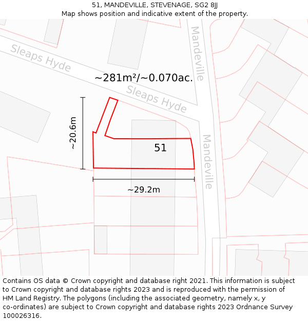 51, MANDEVILLE, STEVENAGE, SG2 8JJ: Plot and title map