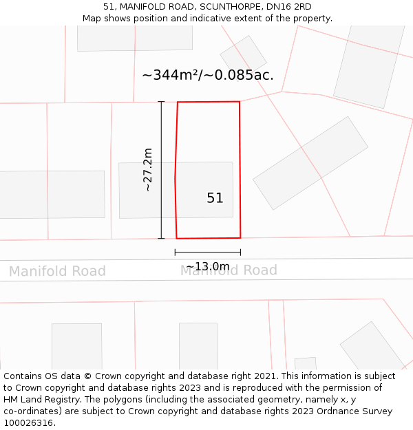 51, MANIFOLD ROAD, SCUNTHORPE, DN16 2RD: Plot and title map