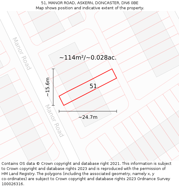 51, MANOR ROAD, ASKERN, DONCASTER, DN6 0BE: Plot and title map