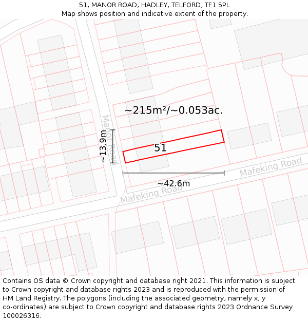 51, MANOR ROAD, HADLEY, TELFORD, TF1 5PL: Plot and title map