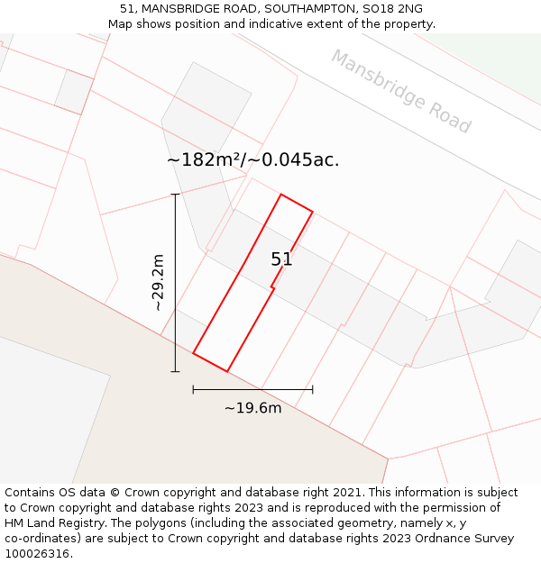 51, MANSBRIDGE ROAD, SOUTHAMPTON, SO18 2NG: Plot and title map