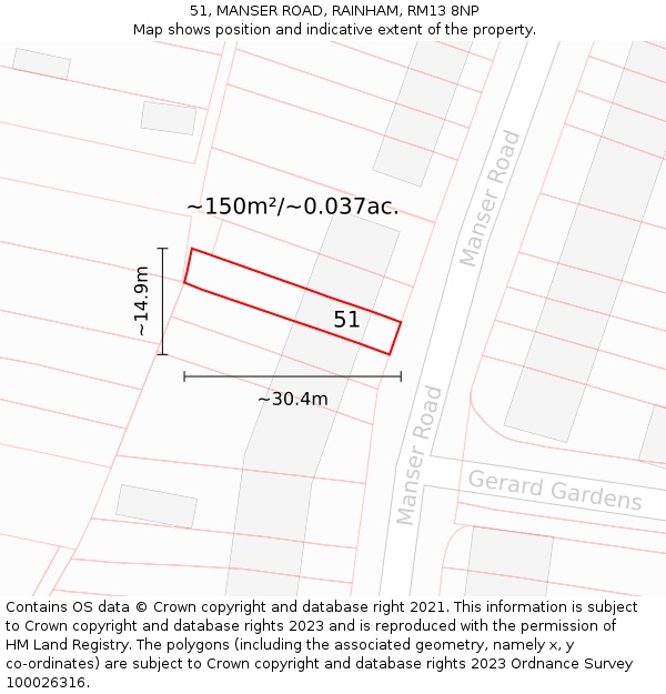 51, MANSER ROAD, RAINHAM, RM13 8NP: Plot and title map