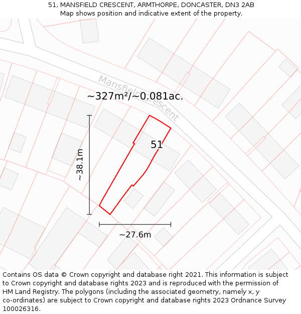 51, MANSFIELD CRESCENT, ARMTHORPE, DONCASTER, DN3 2AB: Plot and title map