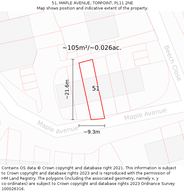 51, MAPLE AVENUE, TORPOINT, PL11 2NE: Plot and title map