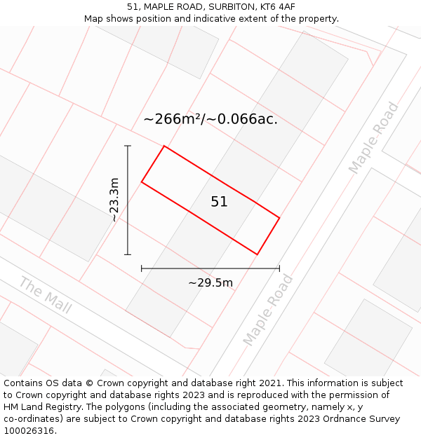 51, MAPLE ROAD, SURBITON, KT6 4AF: Plot and title map