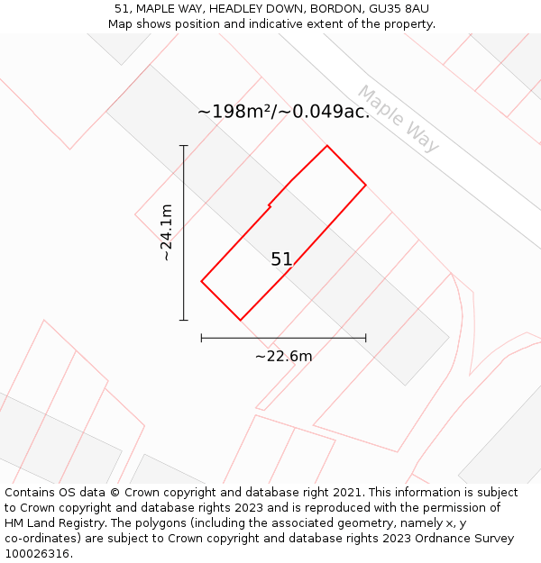 51, MAPLE WAY, HEADLEY DOWN, BORDON, GU35 8AU: Plot and title map