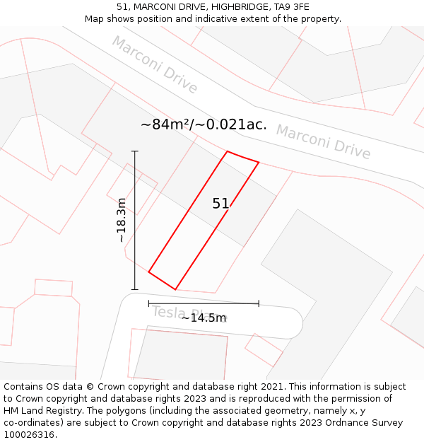 51, MARCONI DRIVE, HIGHBRIDGE, TA9 3FE: Plot and title map
