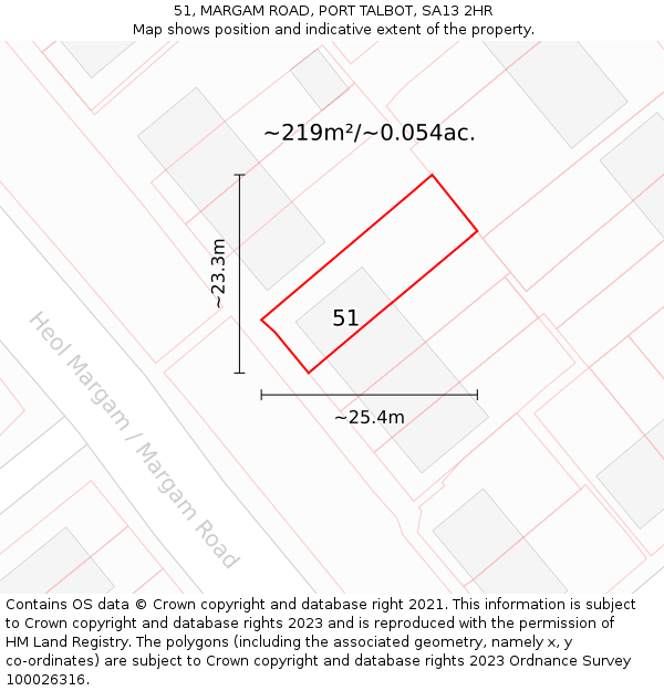 51, MARGAM ROAD, PORT TALBOT, SA13 2HR: Plot and title map
