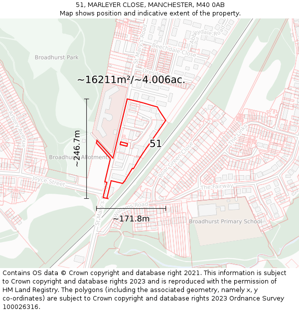 51, MARLEYER CLOSE, MANCHESTER, M40 0AB: Plot and title map