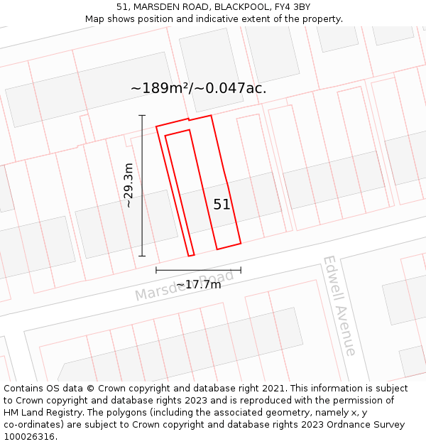 51, MARSDEN ROAD, BLACKPOOL, FY4 3BY: Plot and title map