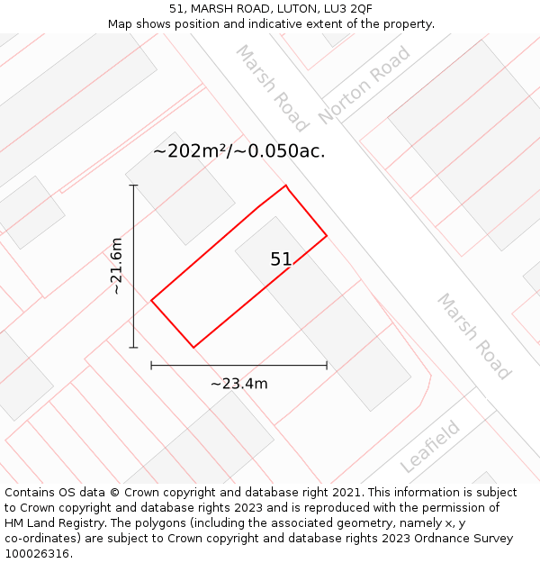 51, MARSH ROAD, LUTON, LU3 2QF: Plot and title map