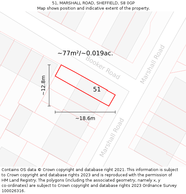 51, MARSHALL ROAD, SHEFFIELD, S8 0GP: Plot and title map