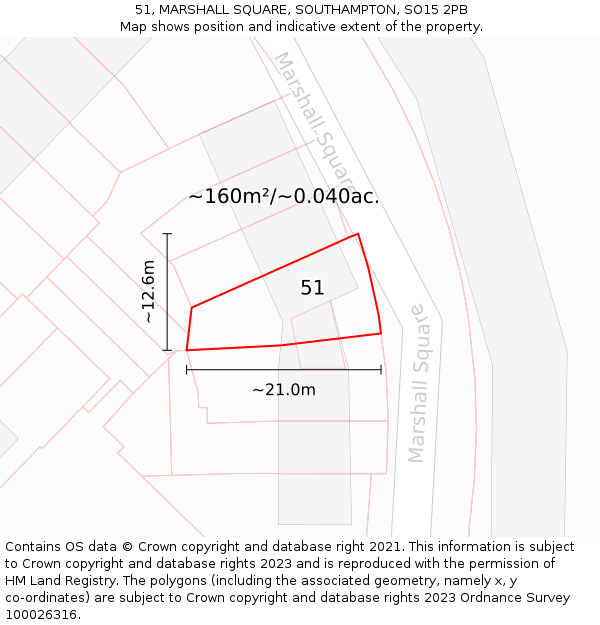 51, MARSHALL SQUARE, SOUTHAMPTON, SO15 2PB: Plot and title map