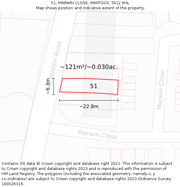 51, MARWIN CLOSE, MARTOCK, TA12 6HL: Plot and title map