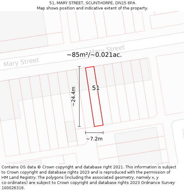 51, MARY STREET, SCUNTHORPE, DN15 6PA: Plot and title map