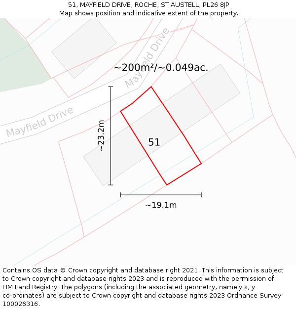 51, MAYFIELD DRIVE, ROCHE, ST AUSTELL, PL26 8JP: Plot and title map