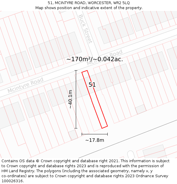 51, MCINTYRE ROAD, WORCESTER, WR2 5LQ: Plot and title map