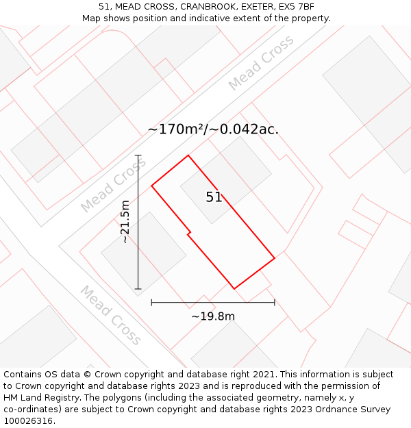 51, MEAD CROSS, CRANBROOK, EXETER, EX5 7BF: Plot and title map