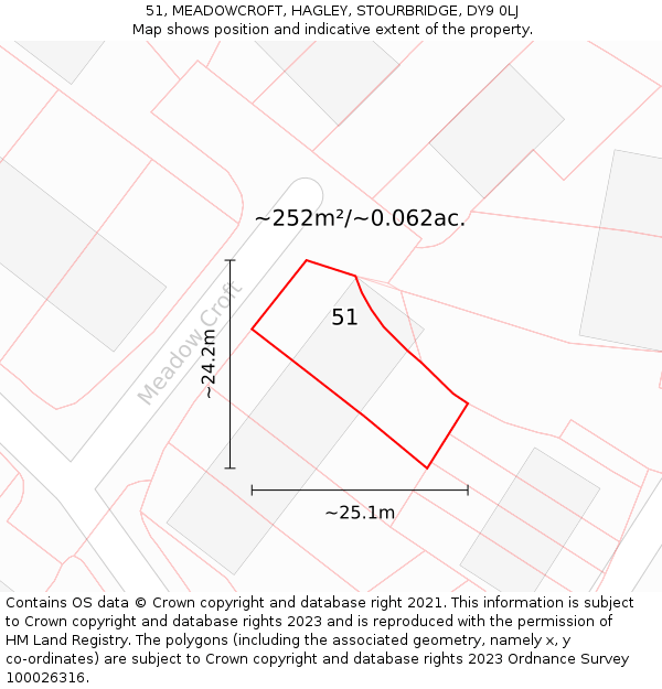51, MEADOWCROFT, HAGLEY, STOURBRIDGE, DY9 0LJ: Plot and title map