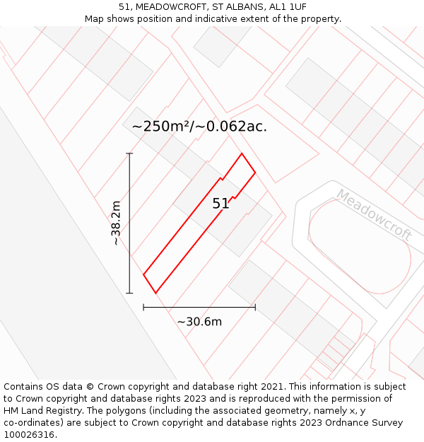 51, MEADOWCROFT, ST ALBANS, AL1 1UF: Plot and title map